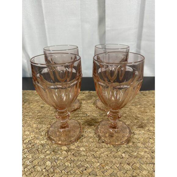 4 VTG PROVINCIAL COLONIAL Pink WINE/water GOBLET GLASS‎ - Picture 1 of 6